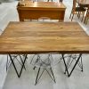 Crate & Barrel MCM Wood Table Hairpin Legs + Four Acrylic Chairs