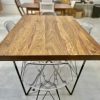 Crate & Barrel MCM Wood Table Hairpin Legs + Four Acrylic Chairs - Image 2