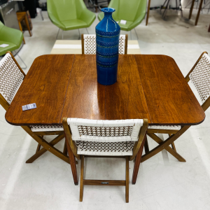Brandt Mahogany Dining Table With Four Rattan Chairs
