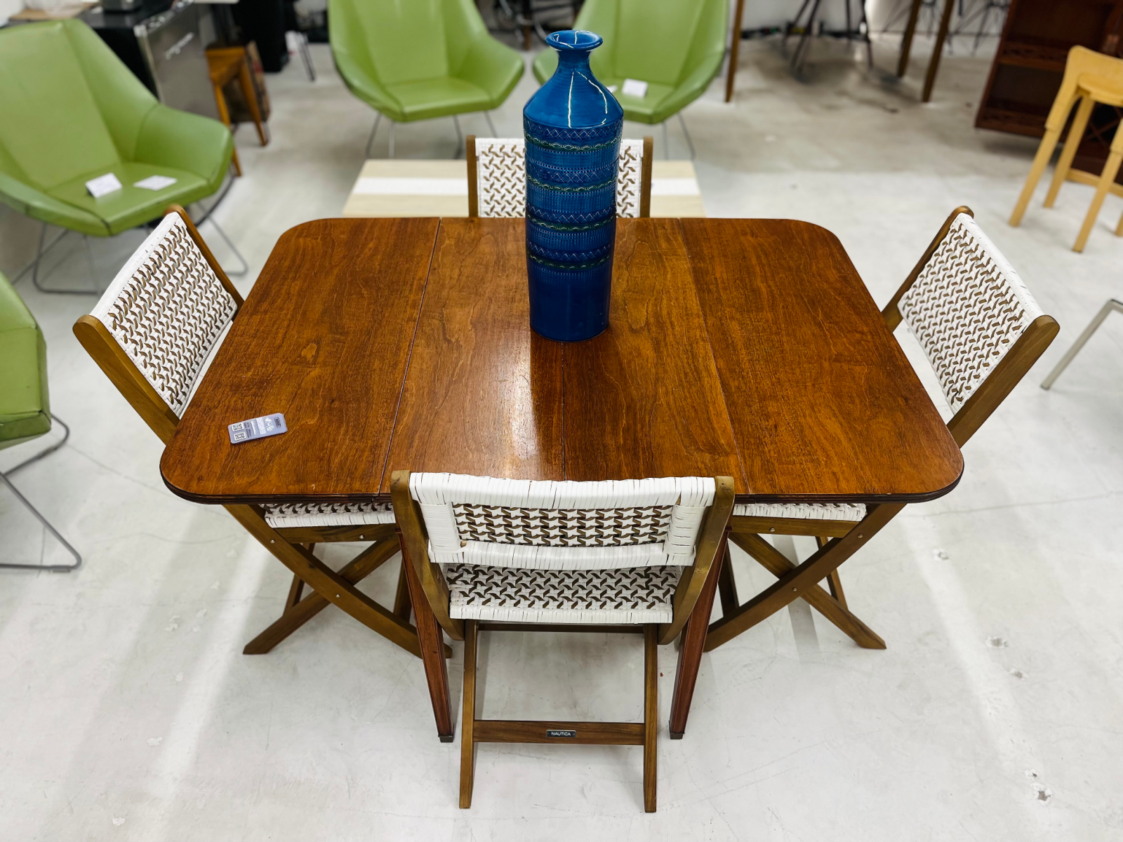 Brandt Mahogany Dining Table With Four Rattan Chairs