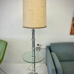 Hollywood Regency Vintage Chrome Floor Lamp with Glass Table