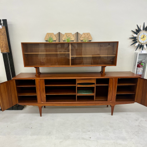 1960s Danish Credenza + Hutch From Designer Johannes Andersen in Immaculate Condition