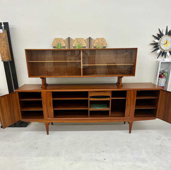 1960s Danish Credenza + Hutch From Designer Johannes Andersen in Immaculate Condition