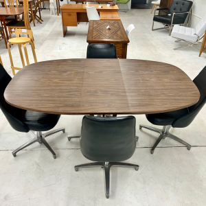 1960s ChromeCraft Dining Table With Four Vinyl Chairs + One Leaf