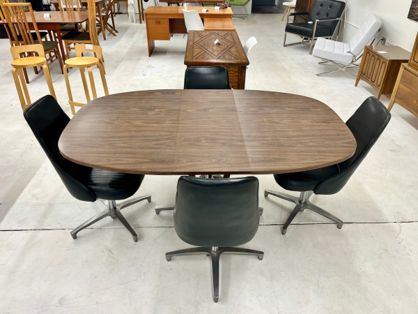 1960s ChromeCraft Dining Table With Four Vinyl Chairs + One Leaf