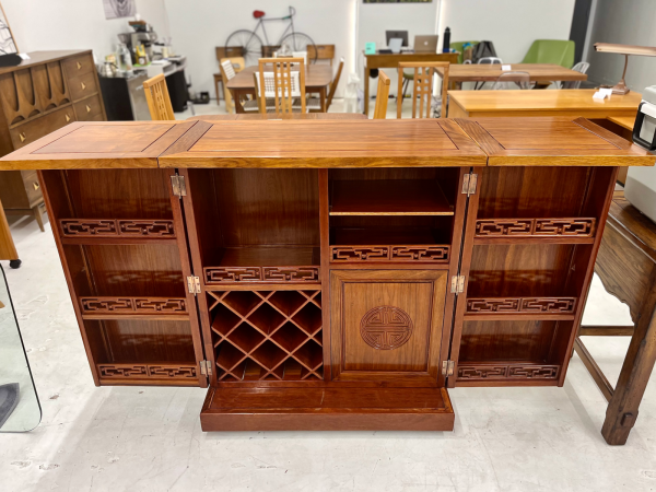 MCM Asian Inspired Walnut Bar Cart