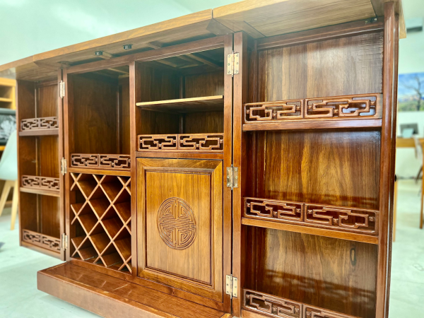 MCM Asian Inspired Walnut Bar Cart - Image 2