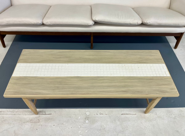 Edward Lane Birch Wood Coffee Table With White Tile