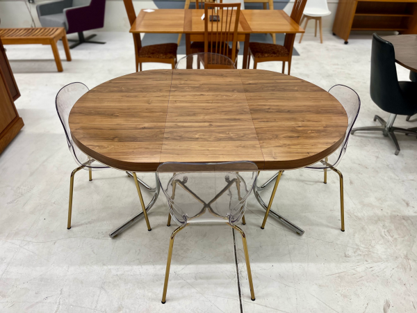 MCM Veneer Dining Table With Four Acrylic Chairs (Leaf Included) - Image 2