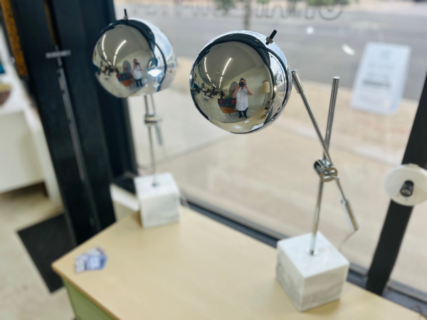 MCM Marble Base Table Lamp With Chrome Dome Shade ($155 for the pair) - Image 2