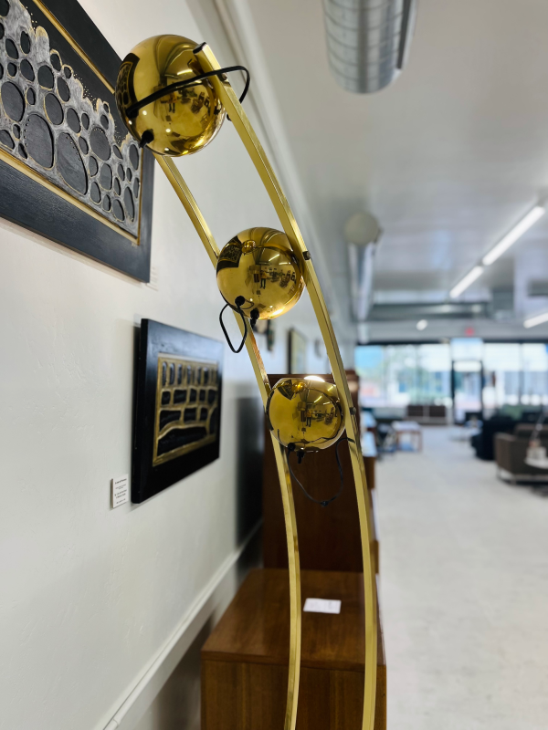 Space Age Brass Three-Bulb Light Fixture With Walnut Wood Base - Image 4