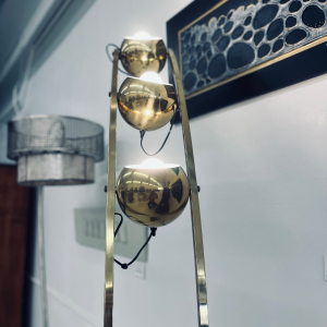 Space Age Brass Three-Bulb Light Fixture With Walnut Wood Base