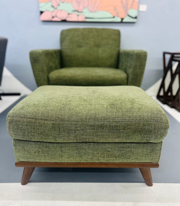 Green Arm Chair + Ottoman by Designer Raymour & Flanigan - Image 2