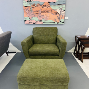 Green Arm Chair + Ottoman by Designer Raymour & Flanigan