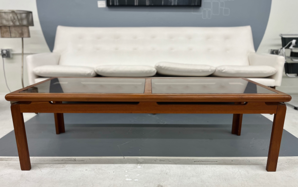 Long Danish Teak Coffee Table With Smoked Glass By Designer Kristiansen Thomassen - Image 2