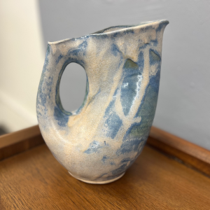 Blue + White Stoneware Art Pottery Pitcher Designed by Charles Greber