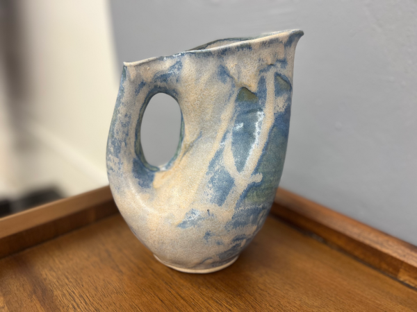 Blue + White Stoneware Art Pottery Pitcher Designed by Charles Greber
