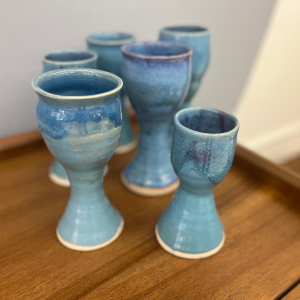 Set of Six Blue Goblets