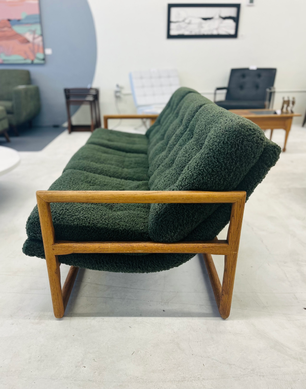 1960s Danish Army Green Boucle Easy Lounge Teak Couch From Möbelfabrik Holstebro - Image 4