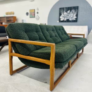1960s Danish Army Green Boucle Easy Lounge Teak Couch From Möbelfabrik Holstebro
