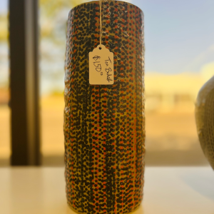 Speckled Green Vase With Black & Red Dots