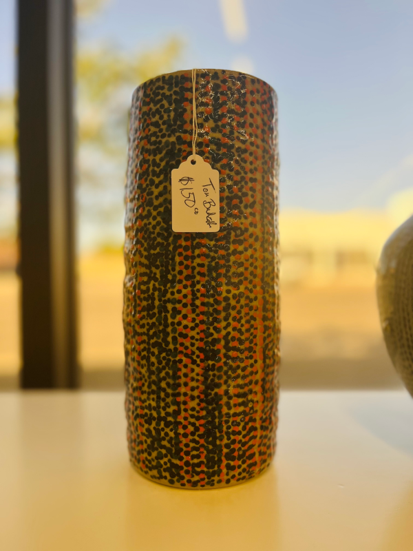 Speckled Green Vase With Black & Red Dots