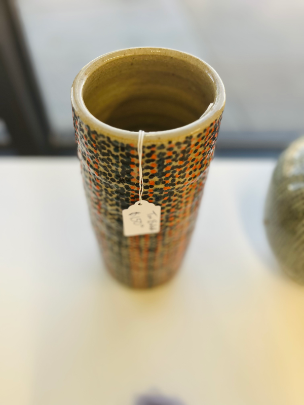 Speckled Green Vase With Black & Red Dots - Image 2