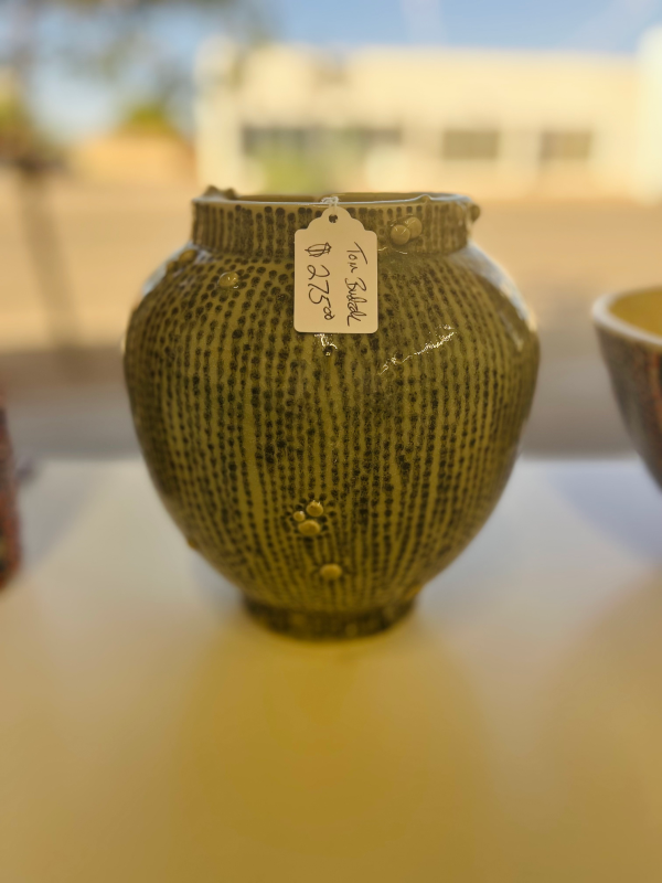 Speckled Green Vase with Black Dots