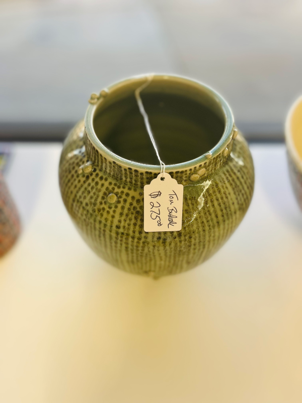 Speckled Green Vase with Black Dots - Image 2