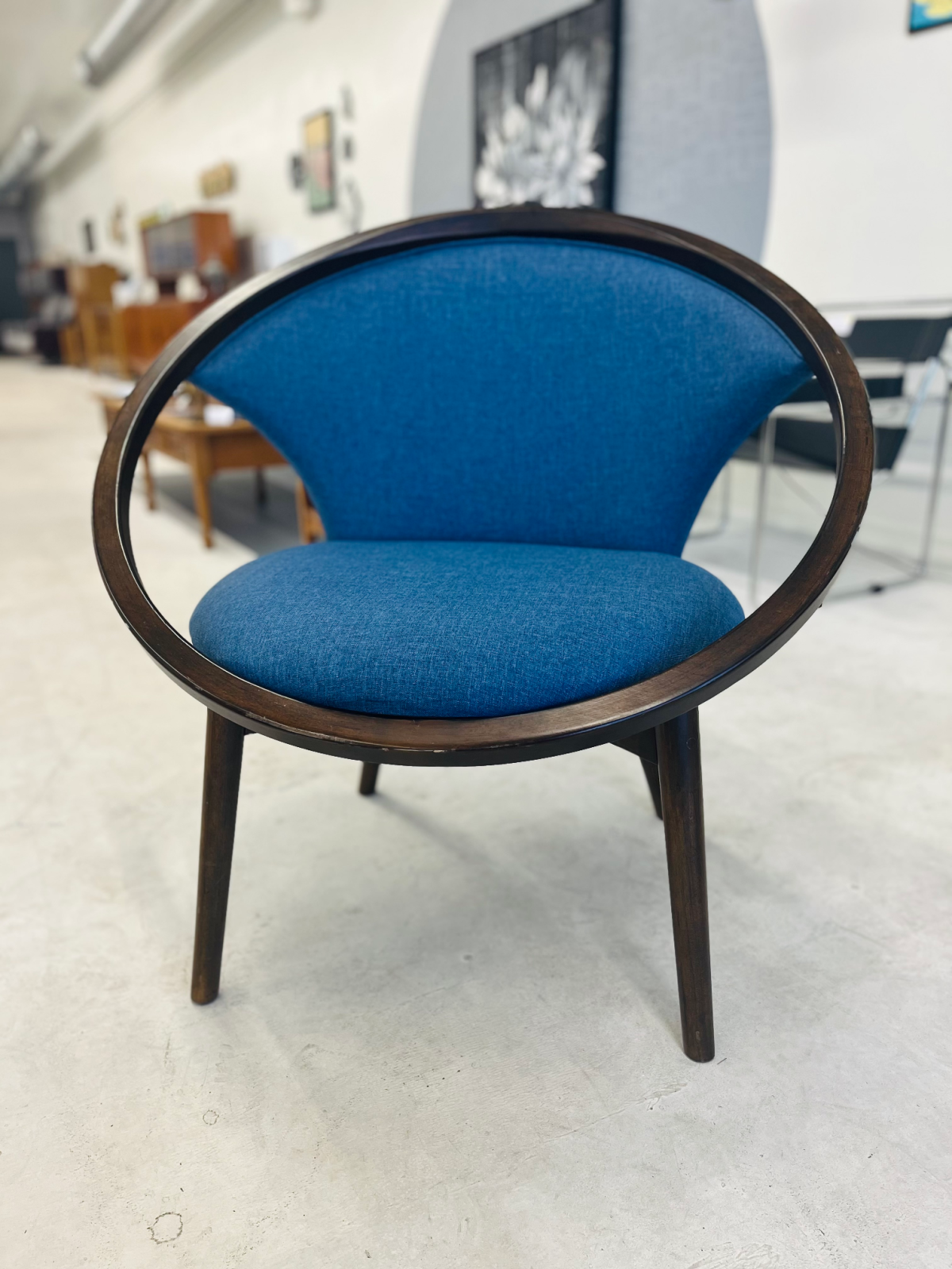 Accent Chair in Walnut + Blue Fabric Designed by Lowery