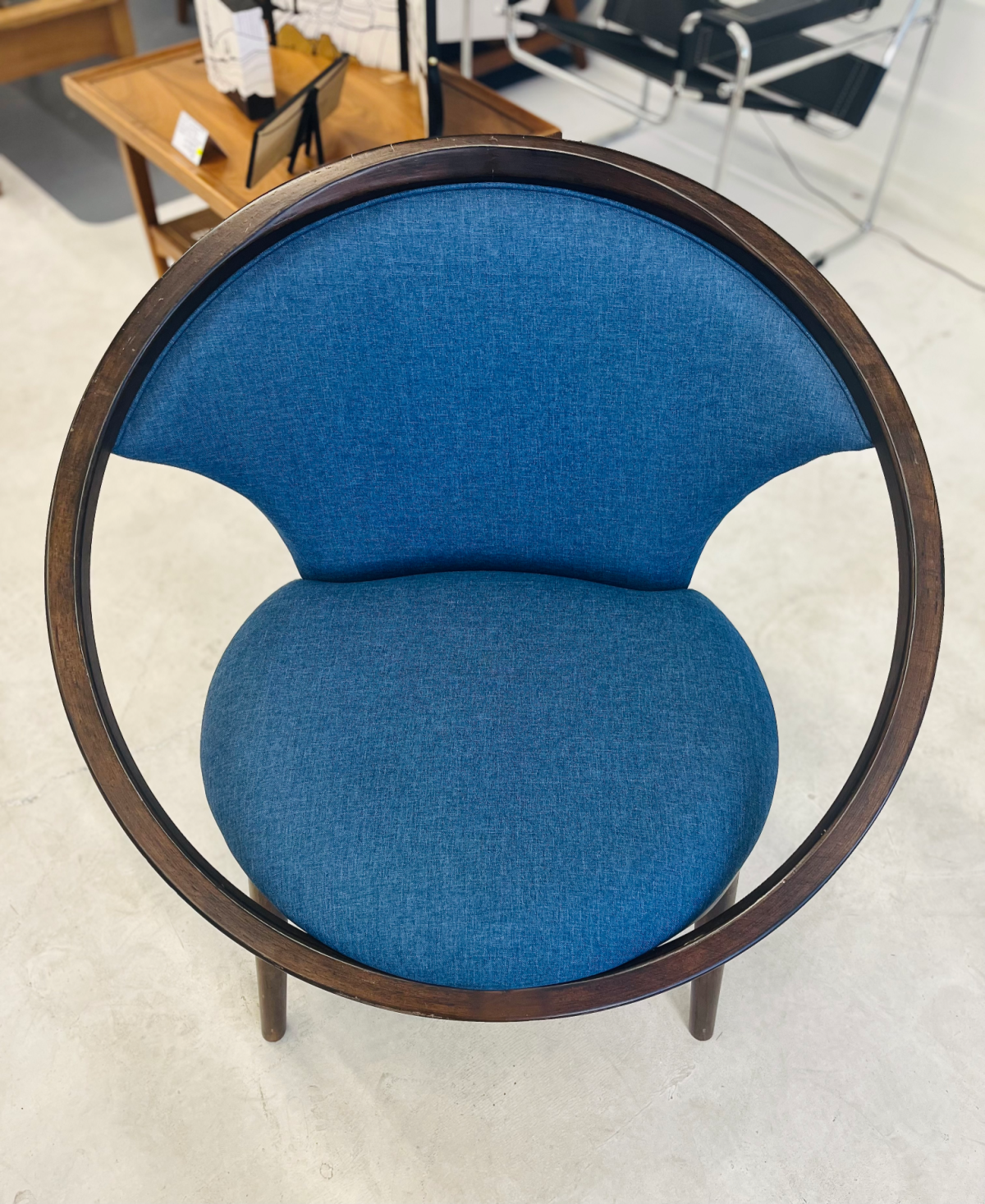 Accent Chair in Walnut + Blue Fabric Designed by Lowery - Image 2