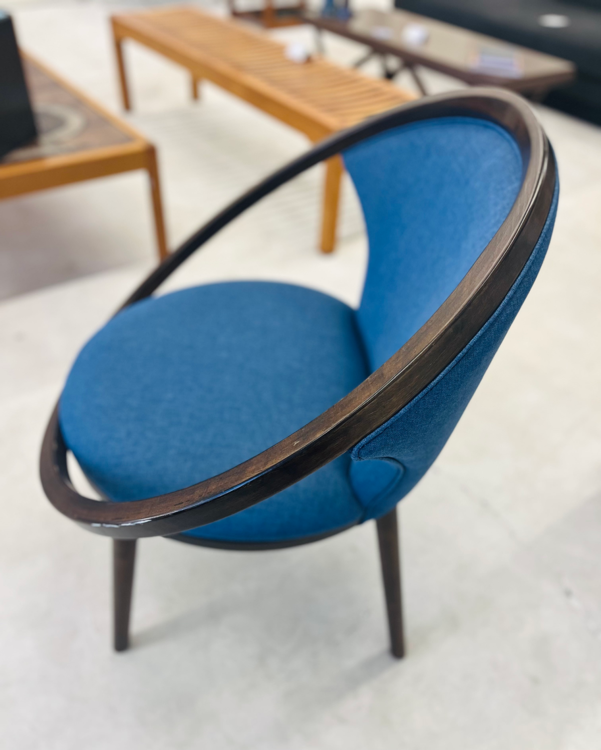 Accent Chair in Walnut + Blue Fabric Designed by Lowery - Image 3