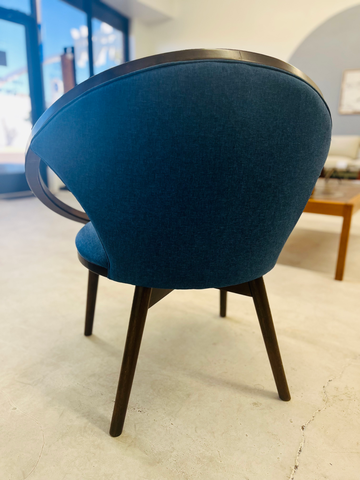 Accent Chair in Walnut + Blue Fabric Designed by Lowery - Image 4