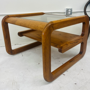 Lou Hodges for Mersman Oak Coffee Table With Smoked Glass Top