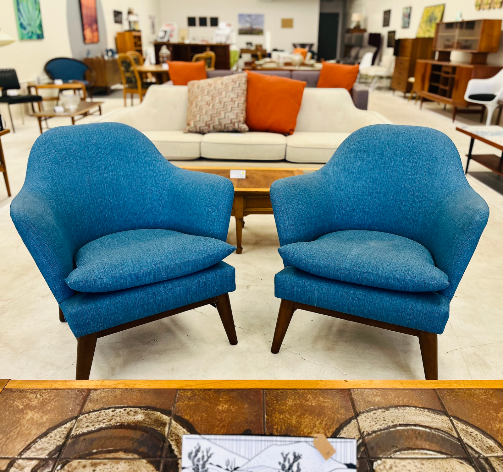 MCM Blue Arm/Lounge Chairs by Designer Kellex - Image 2