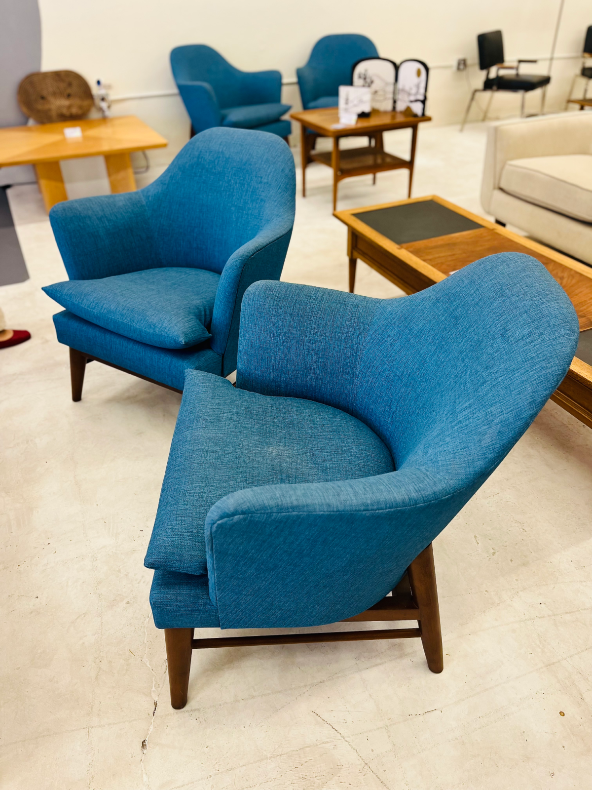 MCM Blue Arm/Lounge Chairs by Designer Kellex - Image 3
