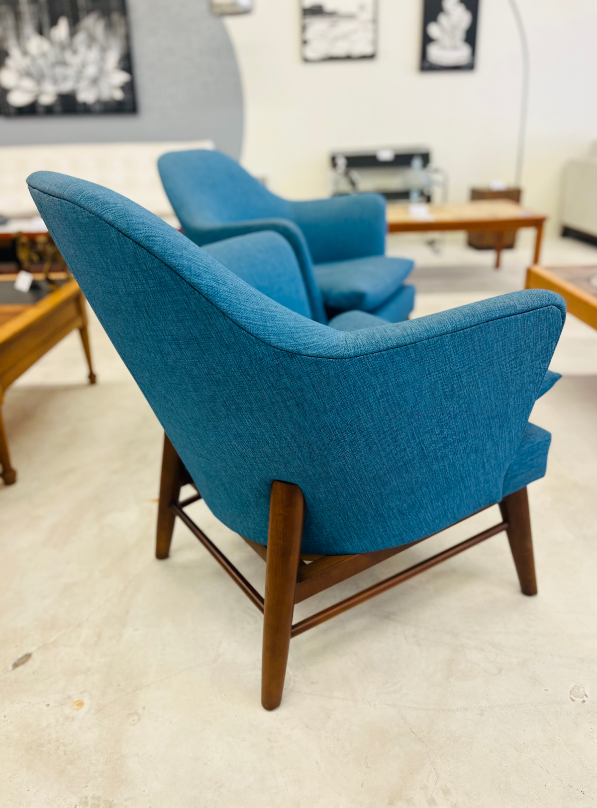 MCM Blue Arm/Lounge Chairs by Designer Kellex - Image 4