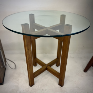 Refinished Walnut Glass Top Side Tables