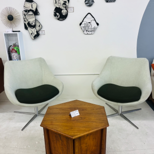 Kimball Bloom Swivel Lounge Chairs (Cream + Dark Green)
