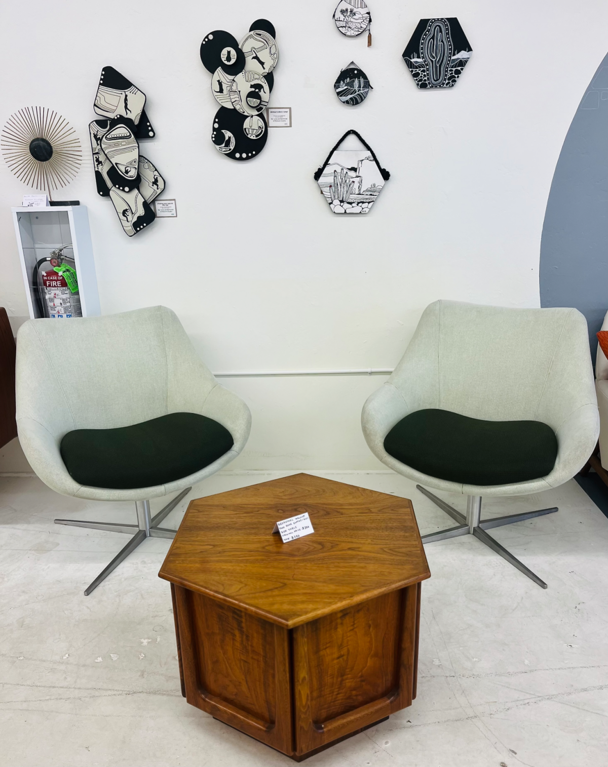 Kimball Bloom Swivel Lounge Chairs (Cream + Dark Green)