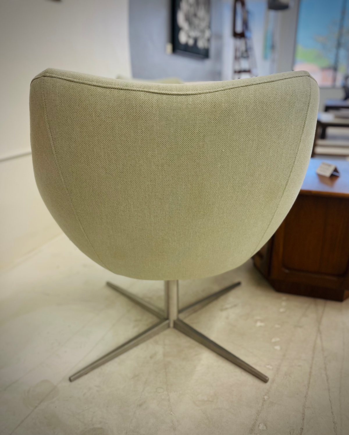 Kimball Bloom Swivel Lounge Chairs (Cream + Dark Green) - Image 3