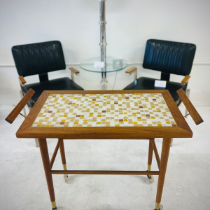 Copenhagen Danish Teak Mosaic Kitchen Cart With Wheels