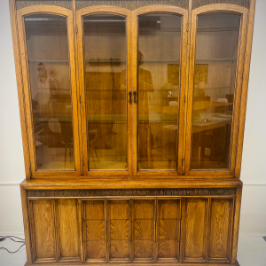Kroehler Walnut China Cabinet With Two Shelves, Three Drawers + Two Cubbies