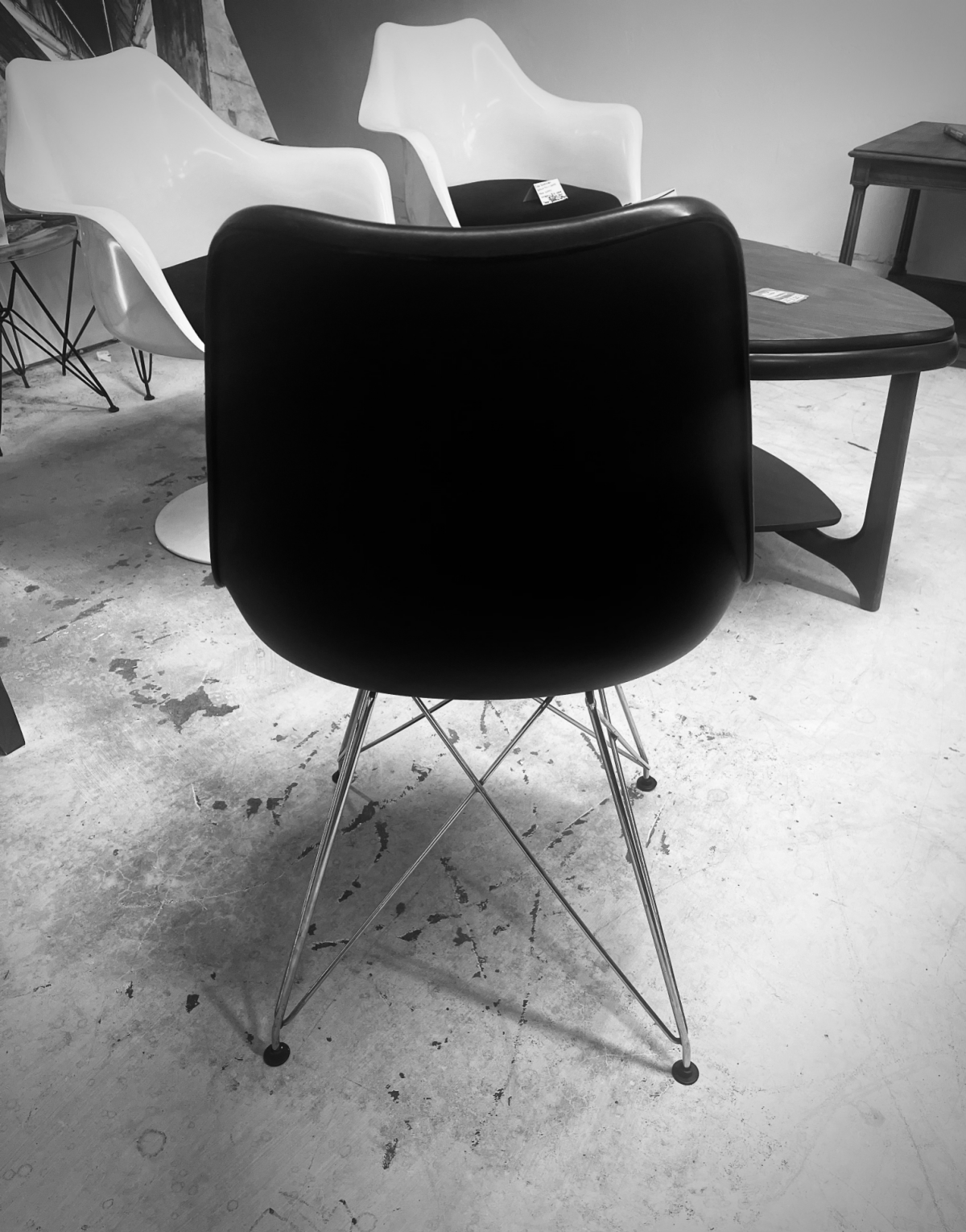 Eames Inspired Black Chairs With Black Cushions, Metal Base + Legs - Image 3