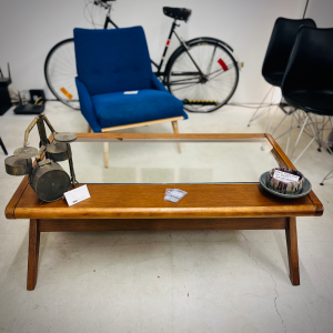 Walnut Glass Top Coffee Table With Magazine/Book Rack From AllModern