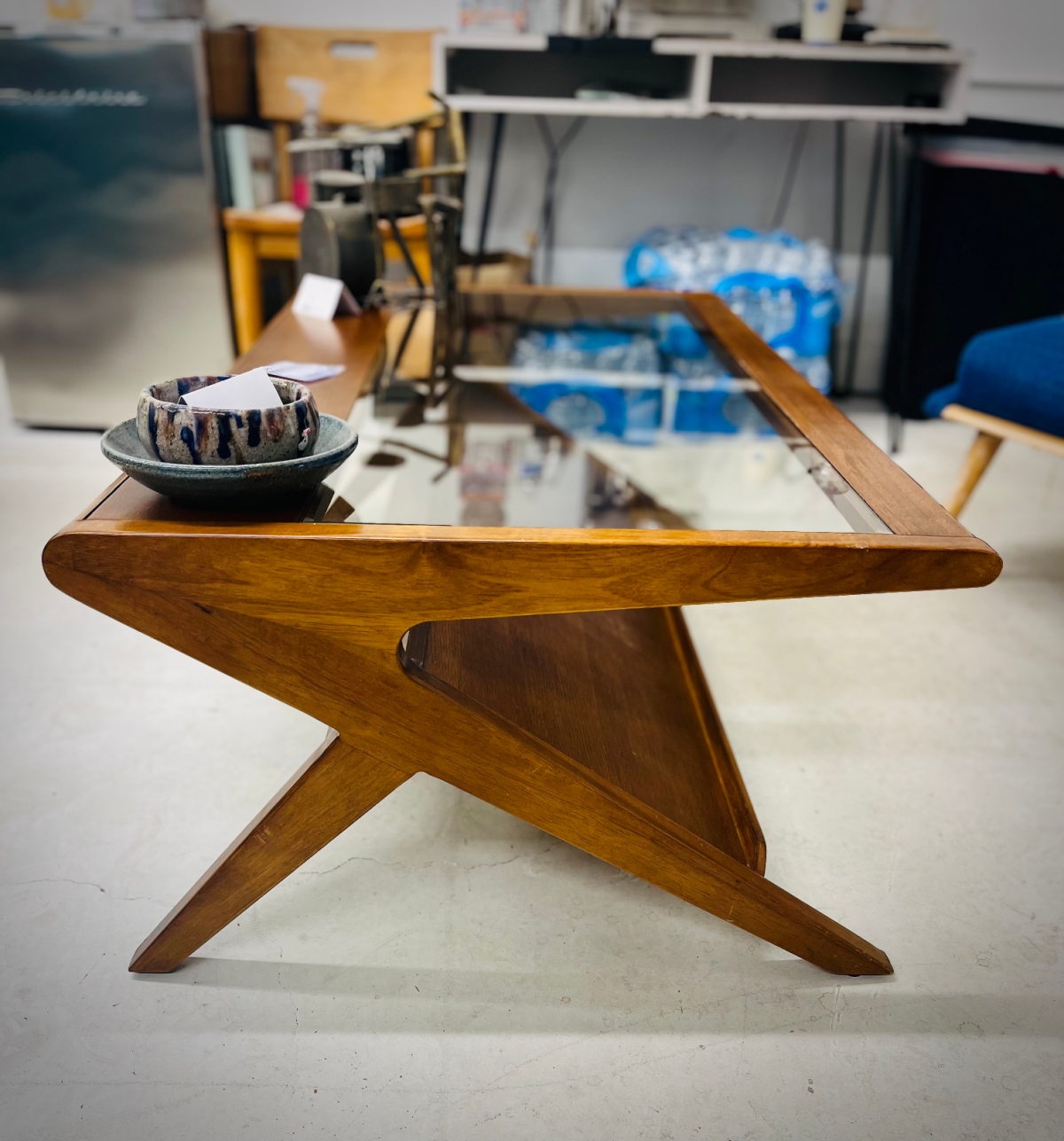 Walnut Glass Top Coffee Table With Magazine/Book Rack From AllModern - Image 3