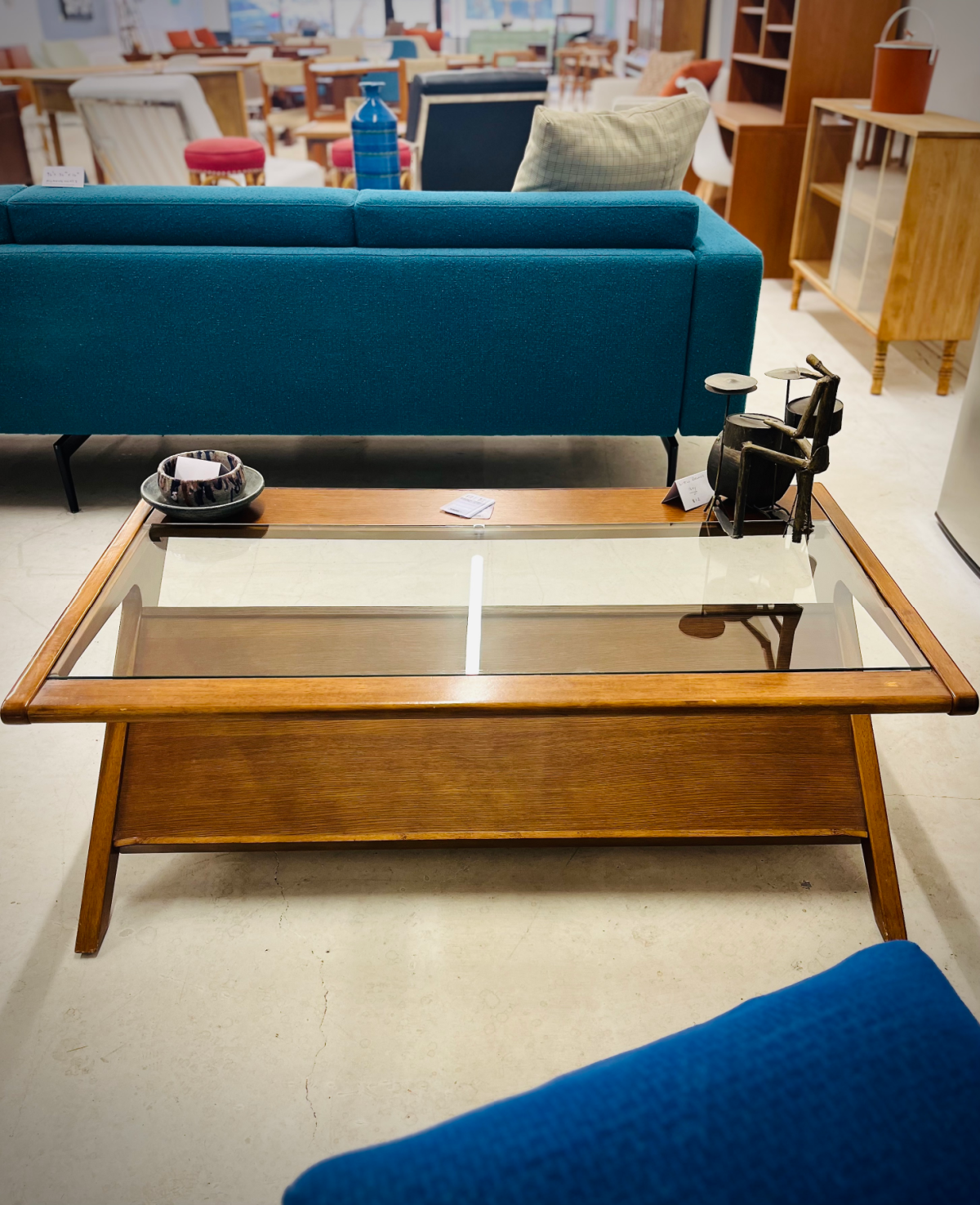 Walnut Glass Top Coffee Table With Magazine/Book Rack From AllModern - Image 2