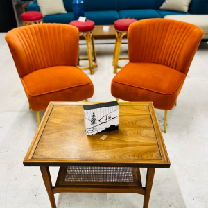 Orange Lounge Chairs With Brass Legs