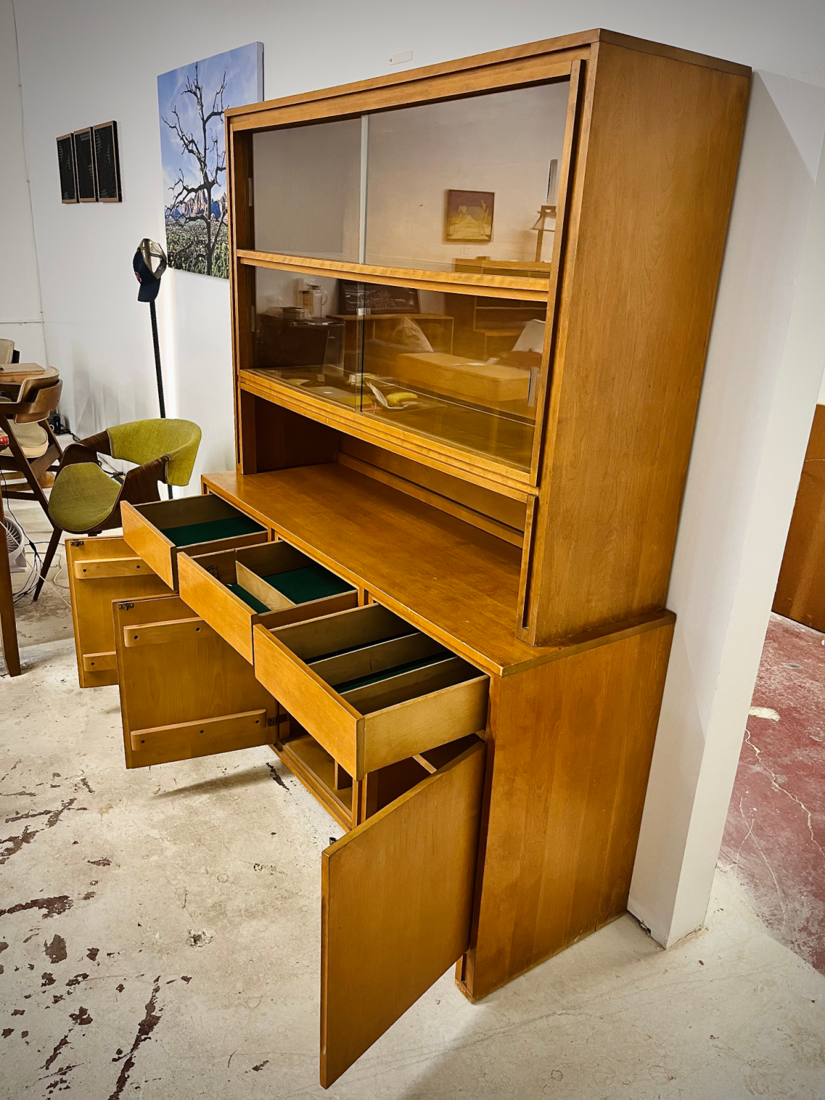 1950s Conant Ball "Modernmates" Birch Credenza + Hutch - Image 4
