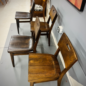 1950s Completely Refinished Dark Walnut School Chairs (4)